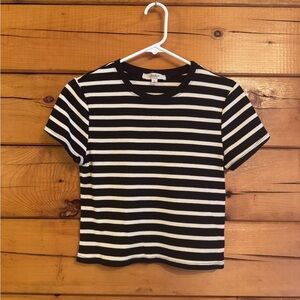 Striped Black & White Short Sleeve Crop Top